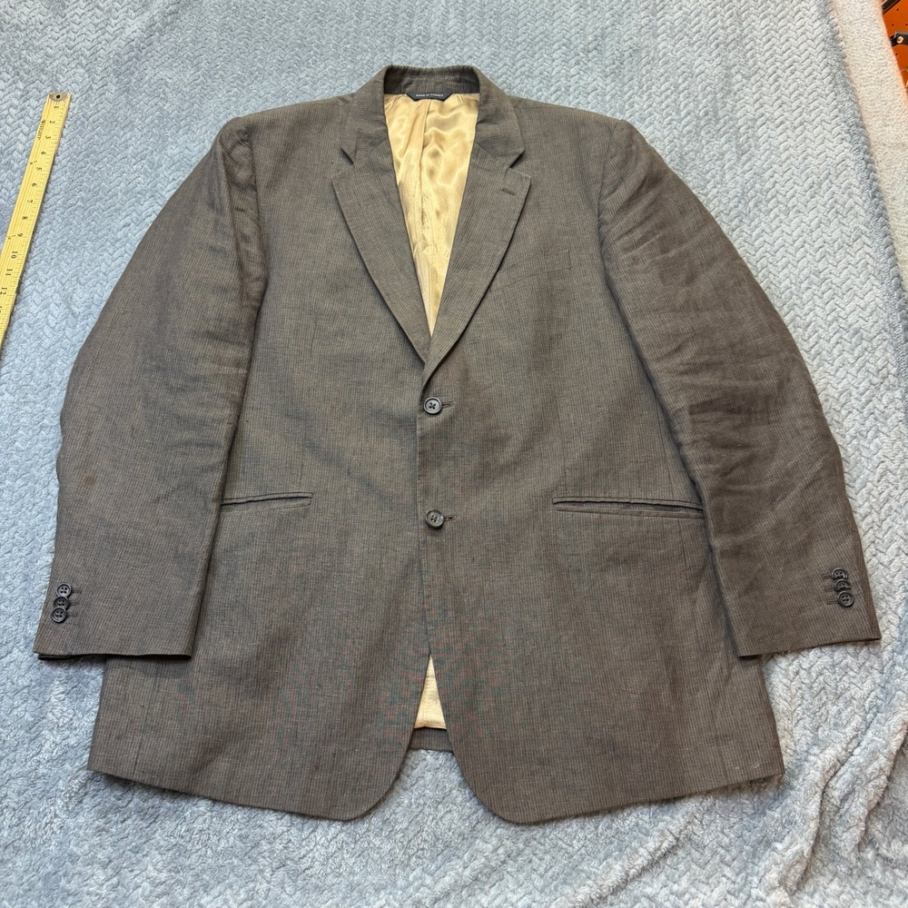 Banana Republic Mens 46R Linen Blazer Brown Pinstripe 2 Button Sport Coat